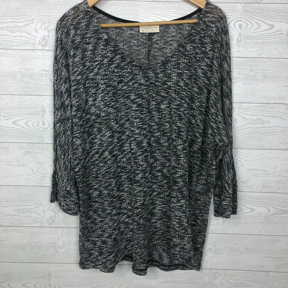 Bobbie Brooks Women's 3X Knit 3/4 Sleeve Top Scoop Neck Gray Heathered Shirt